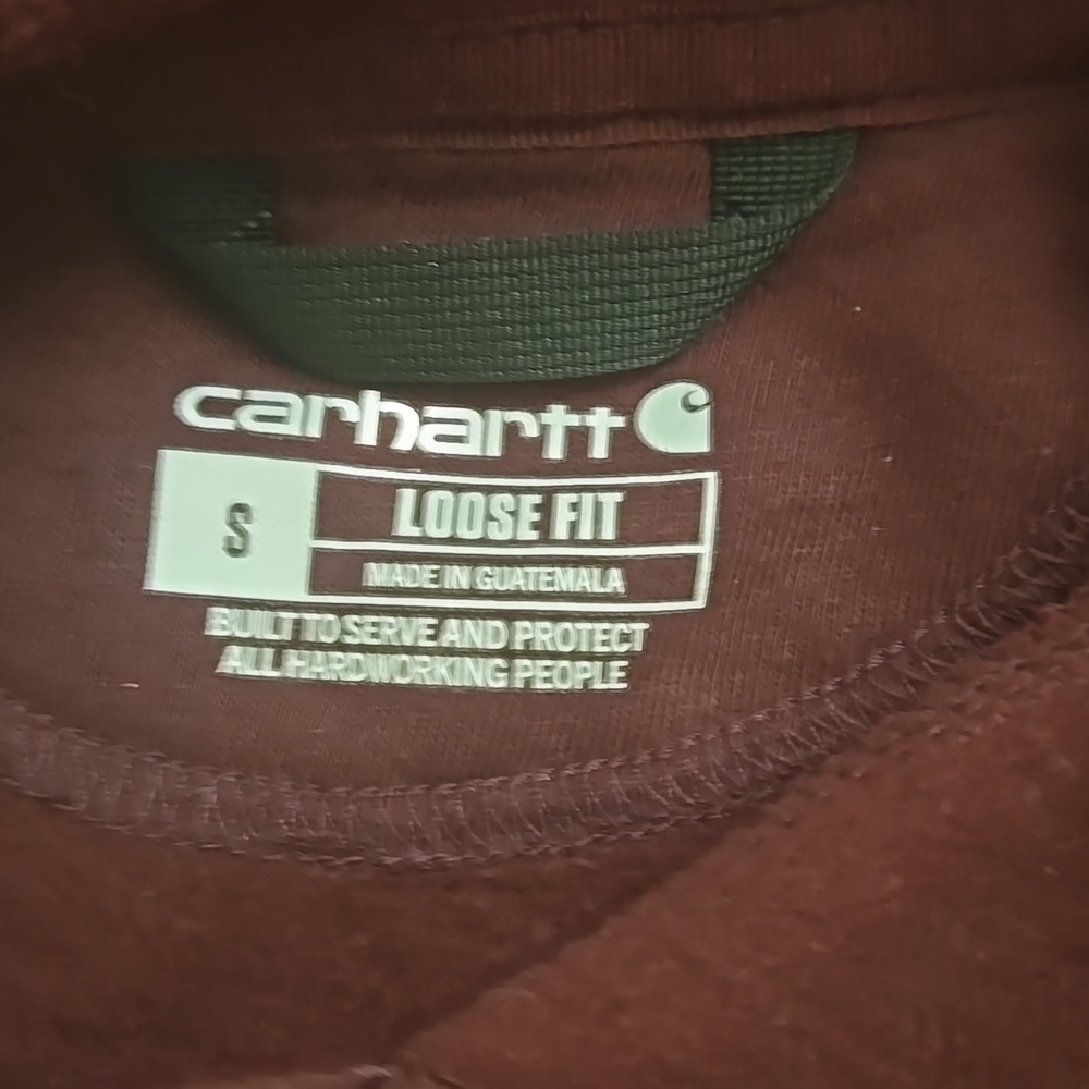 Carhartt Maroon Loose Fit Hoodie Sweatshirt Logo Sleeve Workwear Streetwear - Picture 5 of 7
